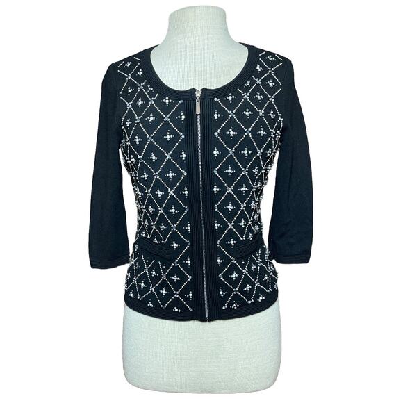 White House Black Market Sweaters - WHITE HOUSE BLACK MARKET Women’s Size S Beaded Embellished Cardigan Black Zip